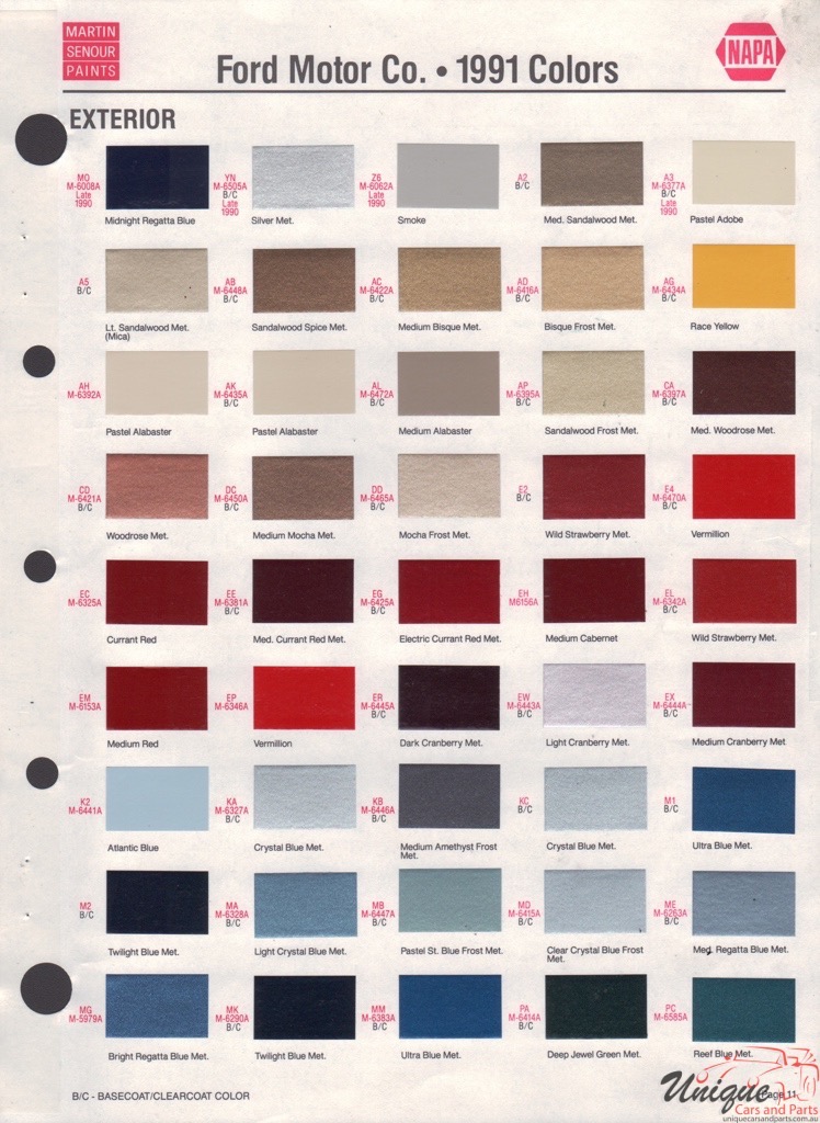 1991 Ford Paint Charts Sherwin-Williams